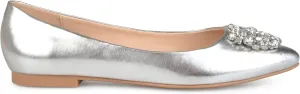 Brinley Co. Womens Faux Leather Pointed Toe Jewel Flats Silver, 10 Regular US