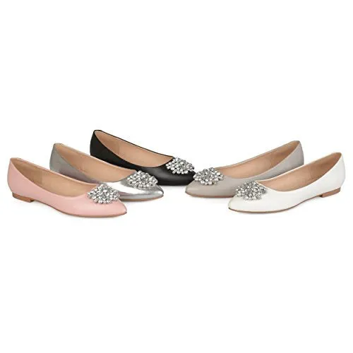 Brinley Co. Womens Faux Leather Pointed Toe Jewel Flats Silver, 8 Regular US