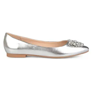 Brinley Co. Womens Faux Leather Pointed Toe Jewel Flats Silver, 8 Regular US