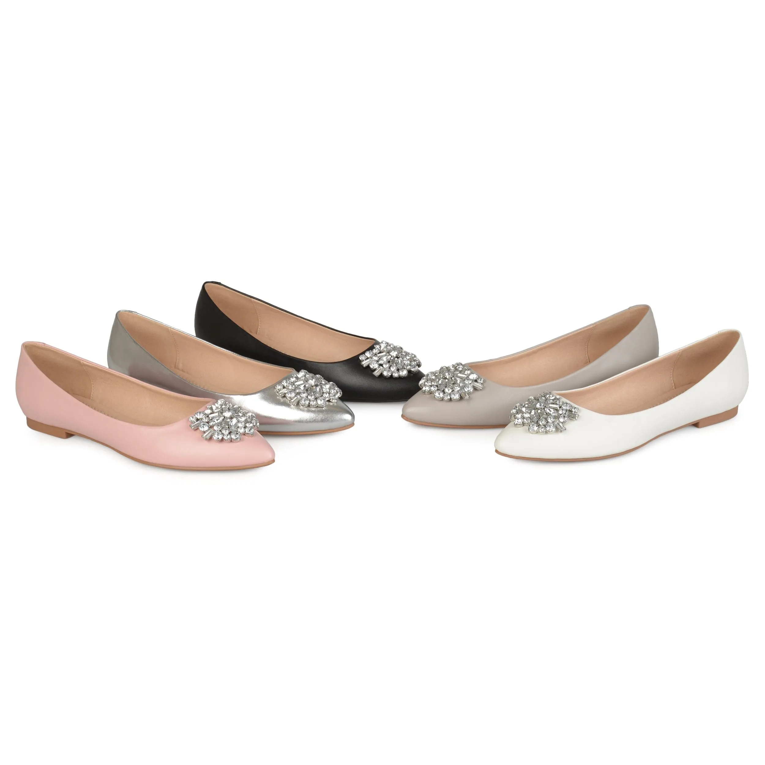 Brinley Co. Womens Faux Leather Pointed Toe Jewel Flats Silver, 8 Regular US