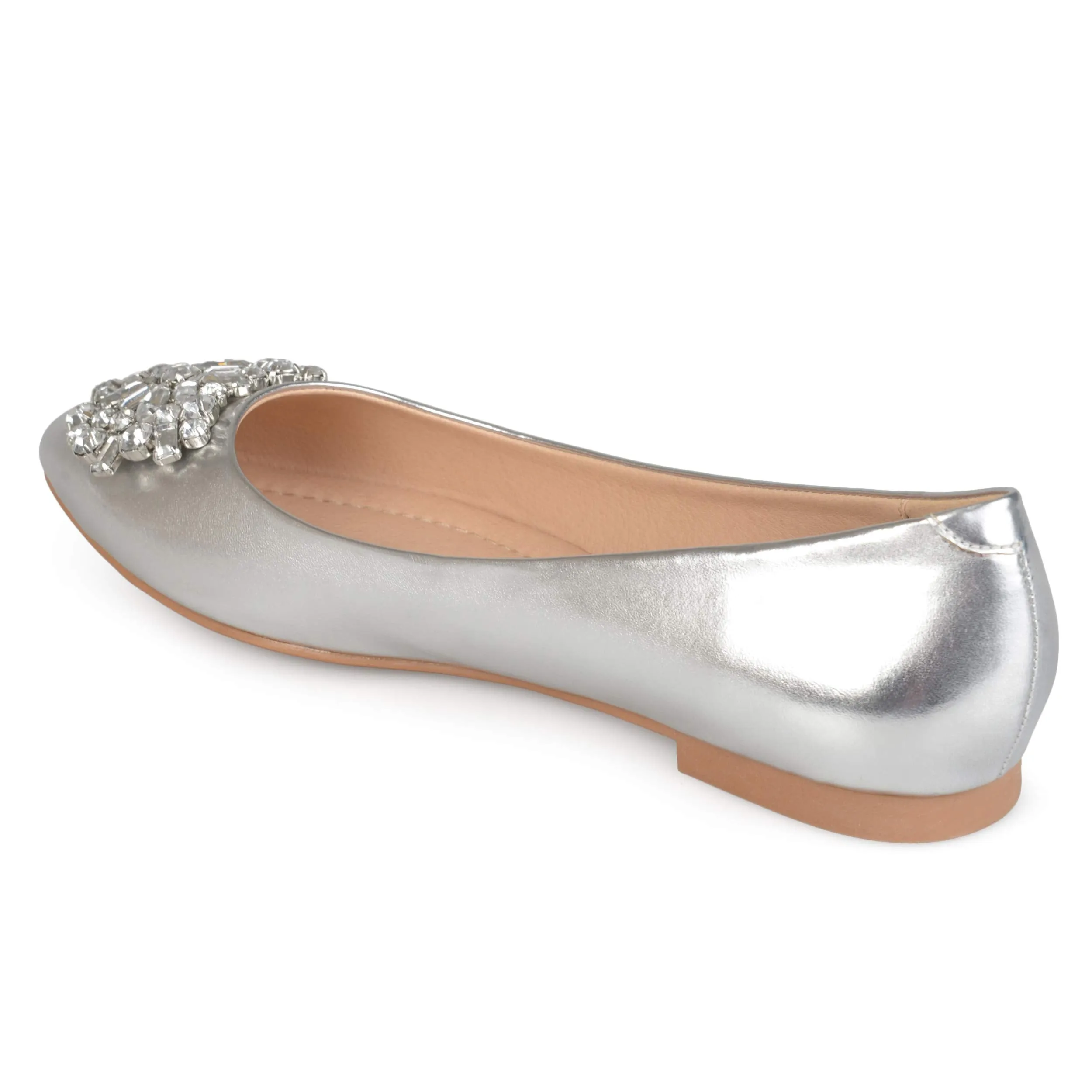Brinley Co. Womens Faux Leather Pointed Toe Jewel Flats Silver, 8 Regular US