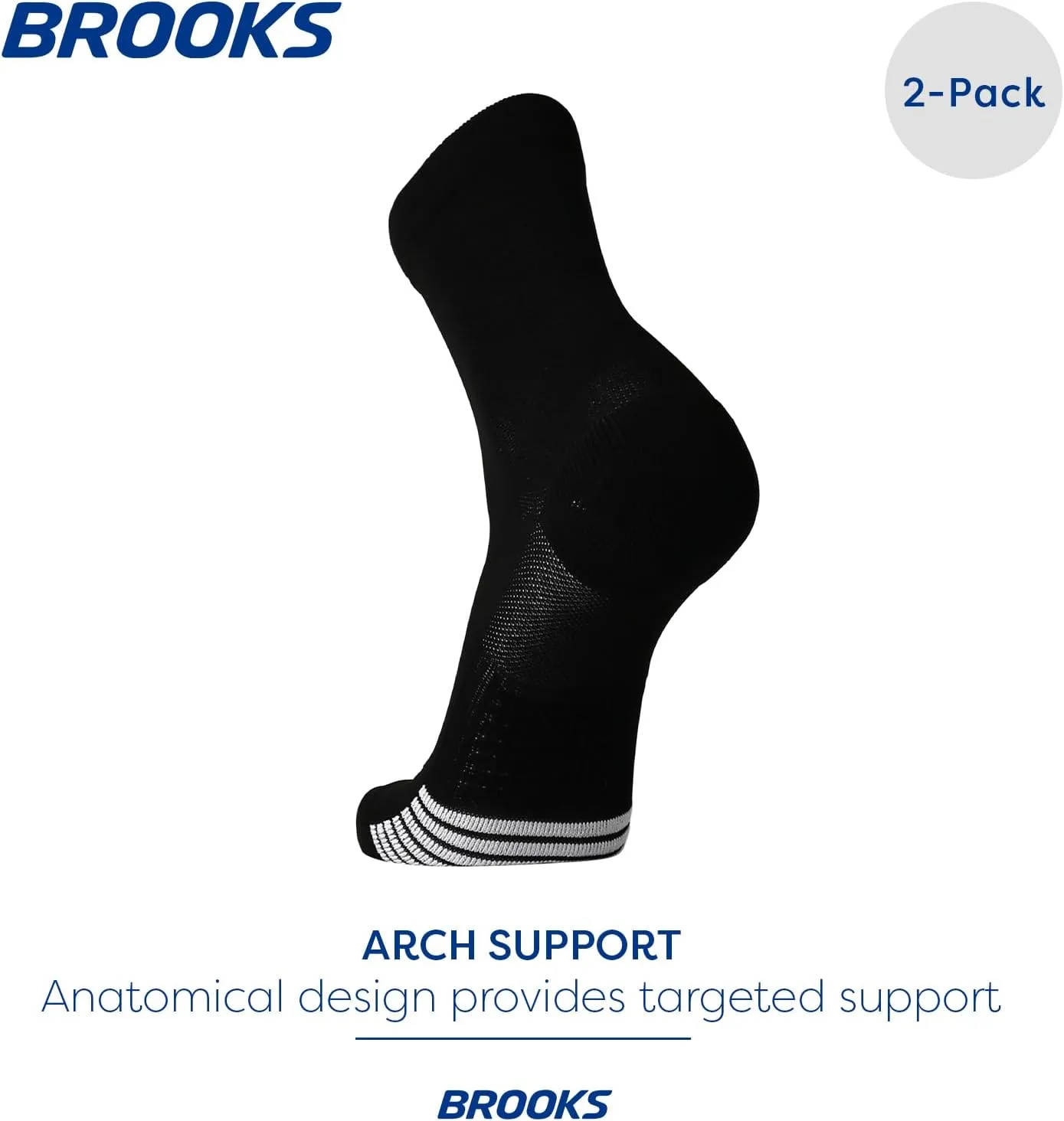 Brooks Ghost Lite Crew Socks I Performance Running, Comfort Fit with Arch Support for Men & Women (2-Pack Set)