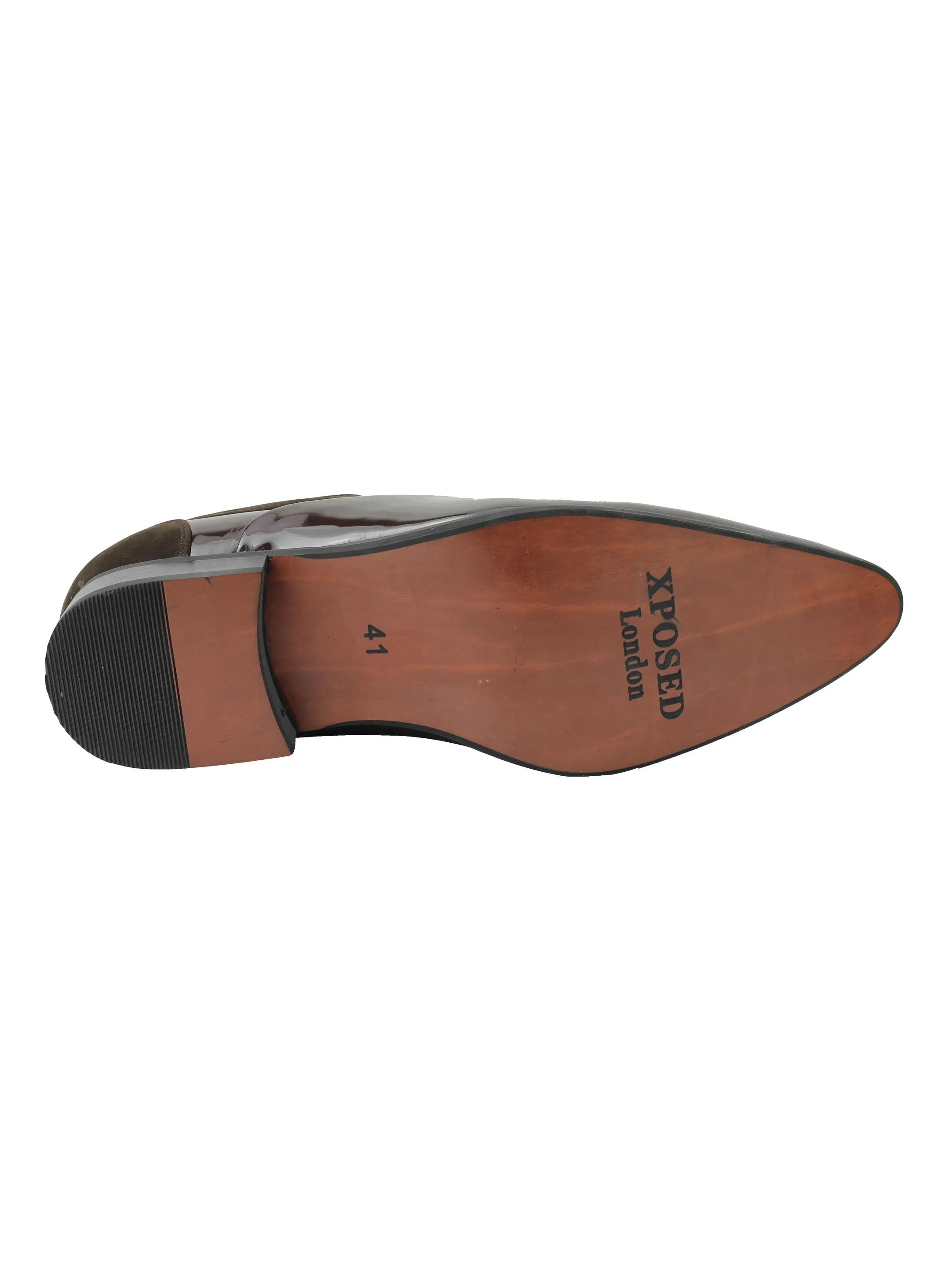 BROWN FAUX PATENT SUEDE LEATHER LACE UP SHOES