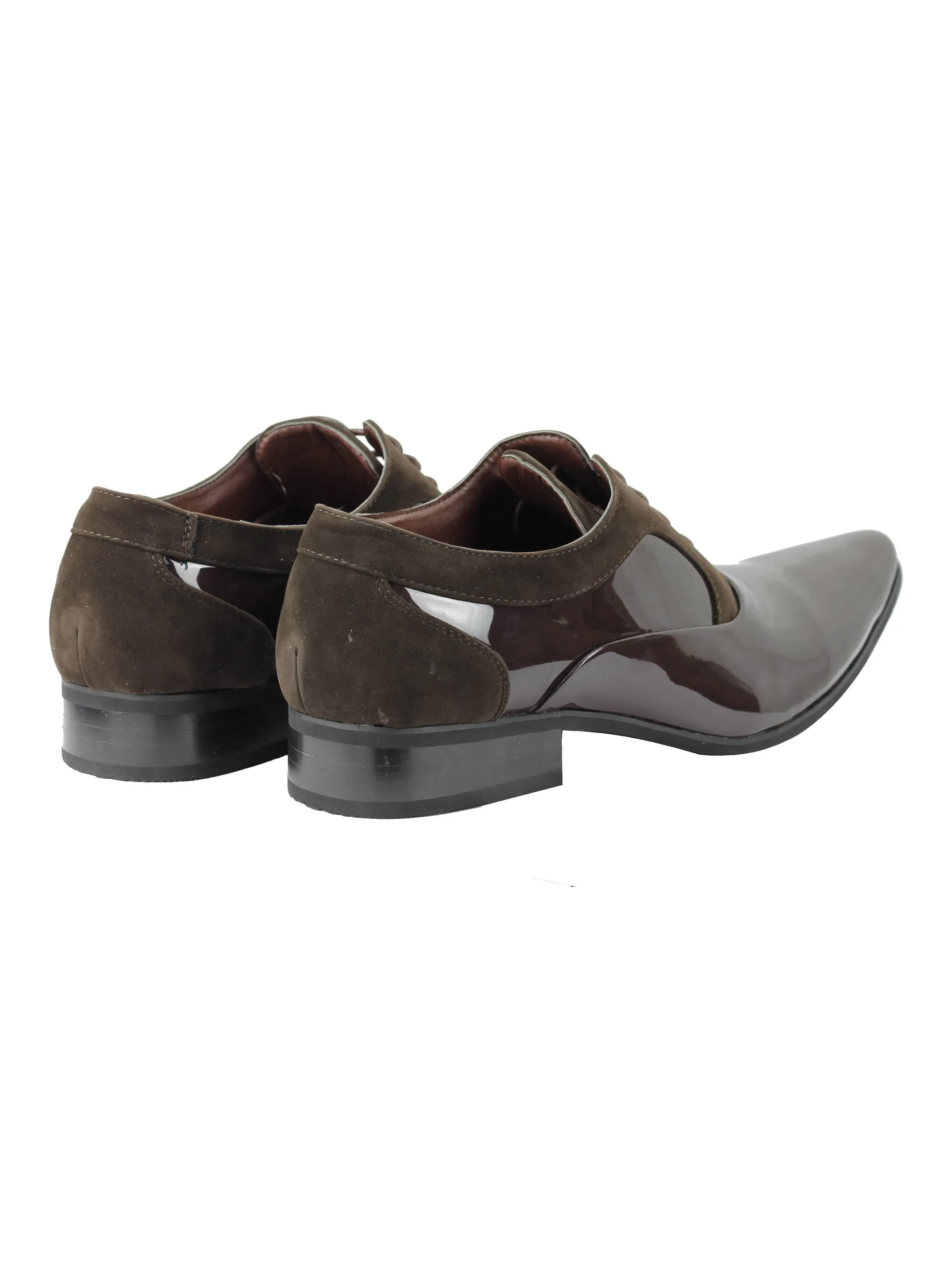 BROWN FAUX PATENT SUEDE LEATHER LACE UP SHOES