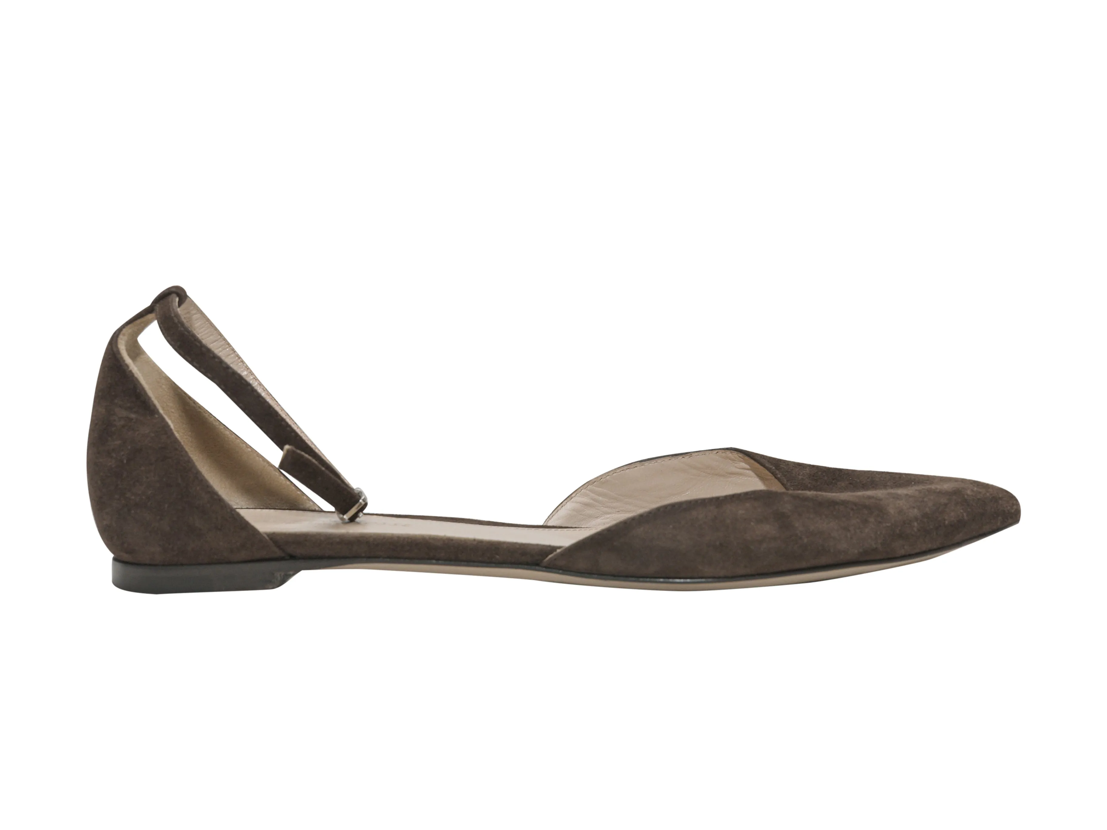 Brown Gianvito Rossi Pointed-Toe Ankle Strap Flats Size 38