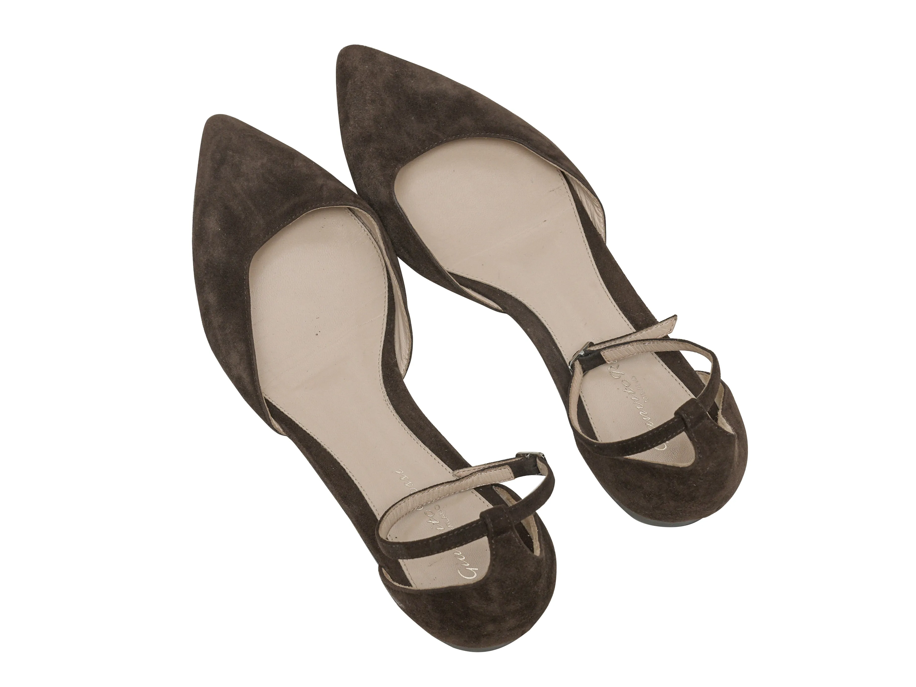 Brown Gianvito Rossi Pointed-Toe Ankle Strap Flats Size 38