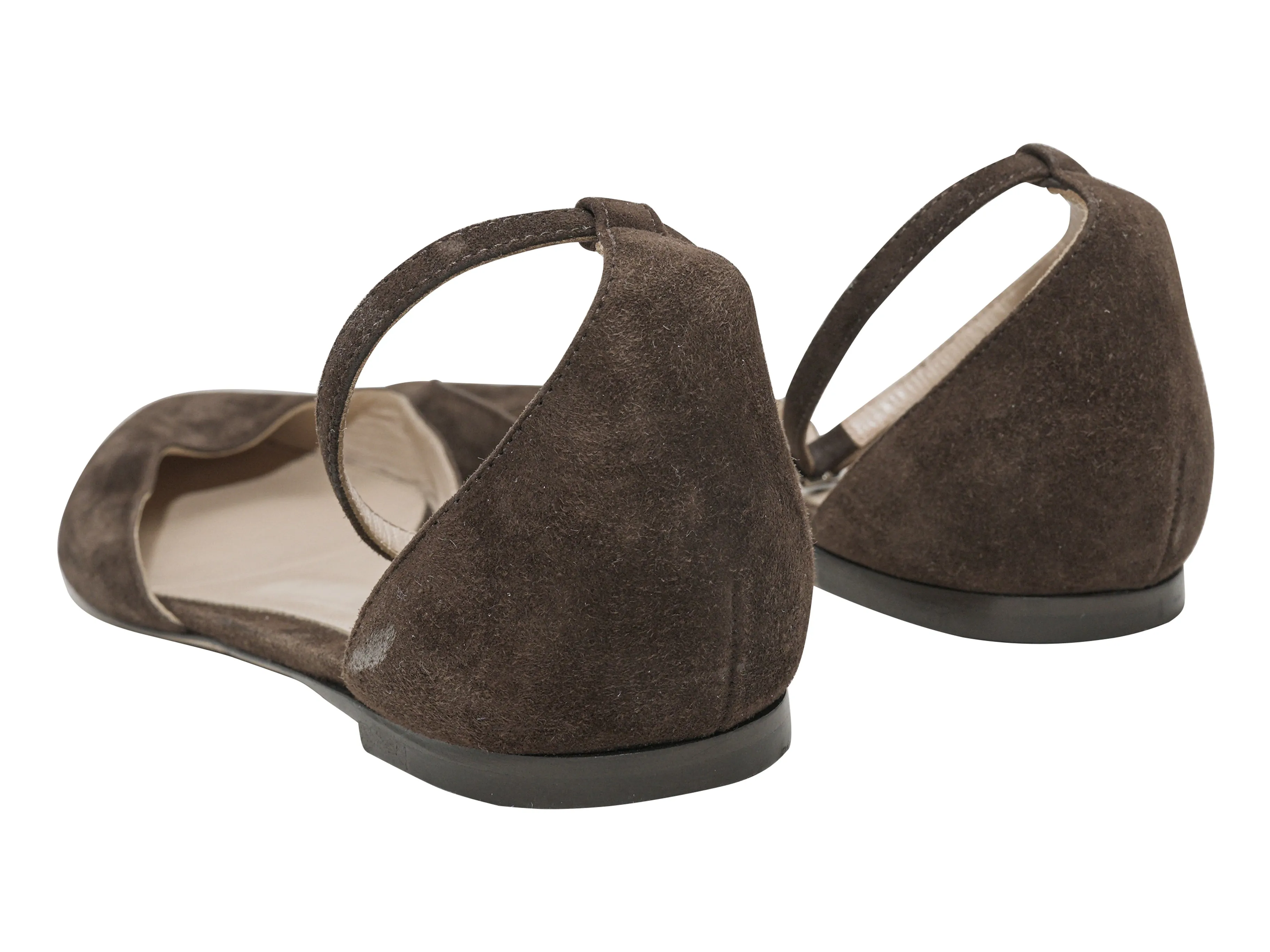 Brown Gianvito Rossi Pointed-Toe Ankle Strap Flats Size 38