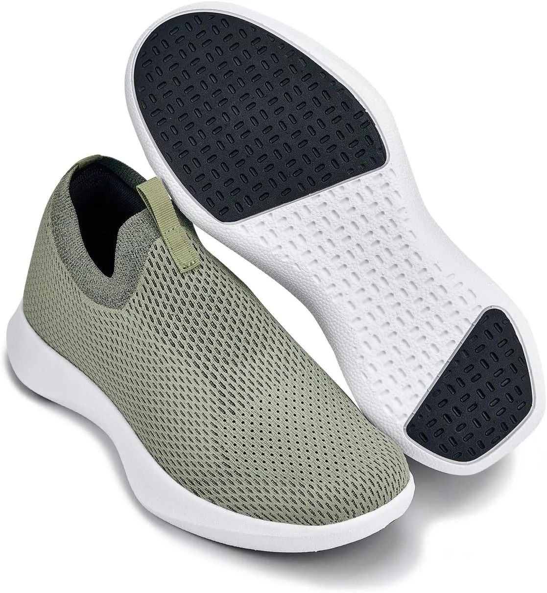 CALTO Men's Invisible Height Increasing Elevator Shoes - Olive Green Ultra Lightweight Slip-on Sneakers - 2.4 Inches Taller - Q073 - Size 9 D(M) US