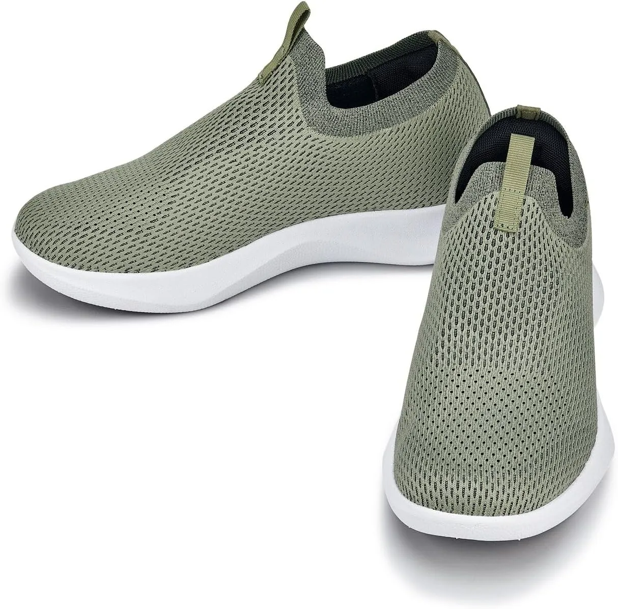 CALTO Men's Invisible Height Increasing Elevator Shoes - Olive Green Ultra Lightweight Slip-on Sneakers - 2.4 Inches Taller - Q073 - Size 9 D(M) US