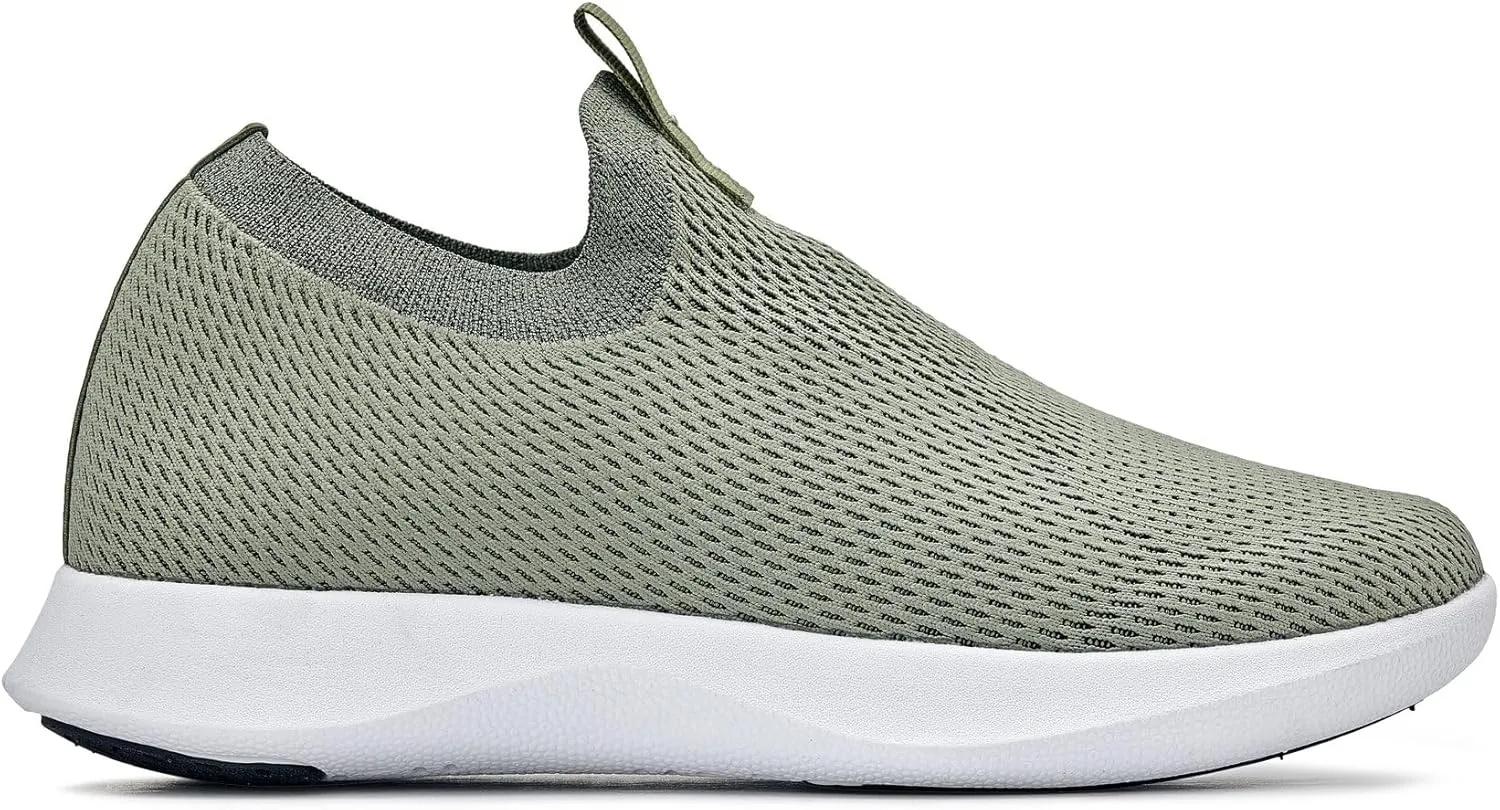 CALTO Men's Invisible Height Increasing Elevator Shoes - Olive Green Ultra Lightweight Slip-on Sneakers - 2.4 Inches Taller - Q073 - Size 9 D(M) US