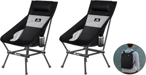 Camping Chair, Compact Backpacking Chair, Portable Folding Chair, Beach Chair with Side Pocket and headrest, Lightweight Hiking Chair 166ZZ-A