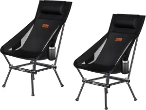 Camping Chair, Patented for Invention, Backpack, Compact Portable Folding Chair, Outdoor Camp, Lawn, Beach High Back Chair with Side Pocket, Lightweight Hiking Chair BD-ZZ (Black 2 Pack)