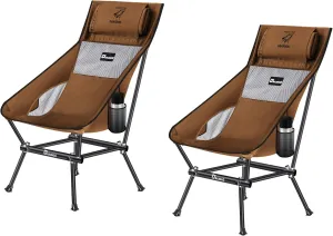 Camping Chair - Patented Portable Folding Lawn & Beach Chair with Side Pocket, Lightweight Hiking Chair & Mat 2 in 1 (Coffee 2 Pack)