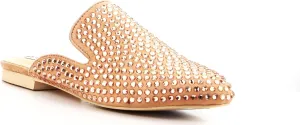 Cape Robbin Pixie-2 Women Pointed Toe Slip On Slides Mules Rhinestone Bling Flats Black