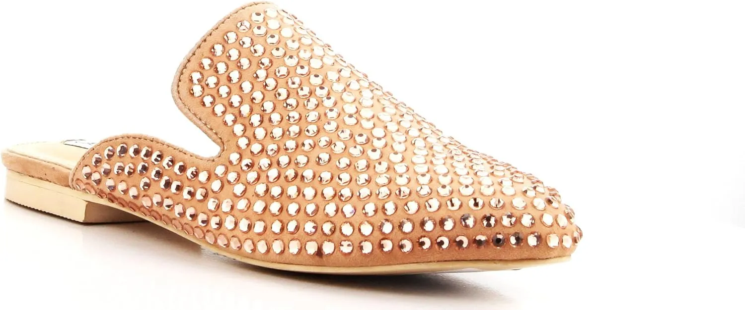 Cape Robbin Pixie-2 Women Pointed Toe Slip On Slides Mules Rhinestone Bling Flats Black