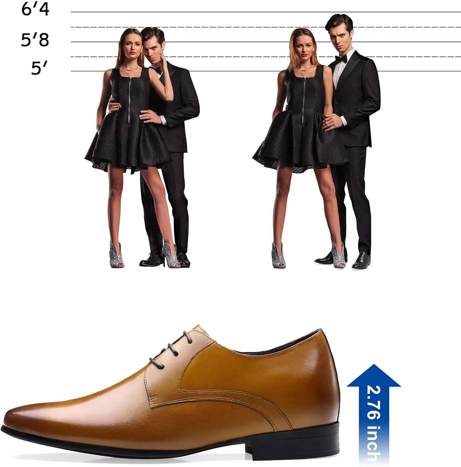 CHAMARIPA Elevator Shoes for Men Invisible Height Increasing Elevator Shoes Lace up Leather Formal Oxford Dress Tuxedo Lift Shoes Make You Taller