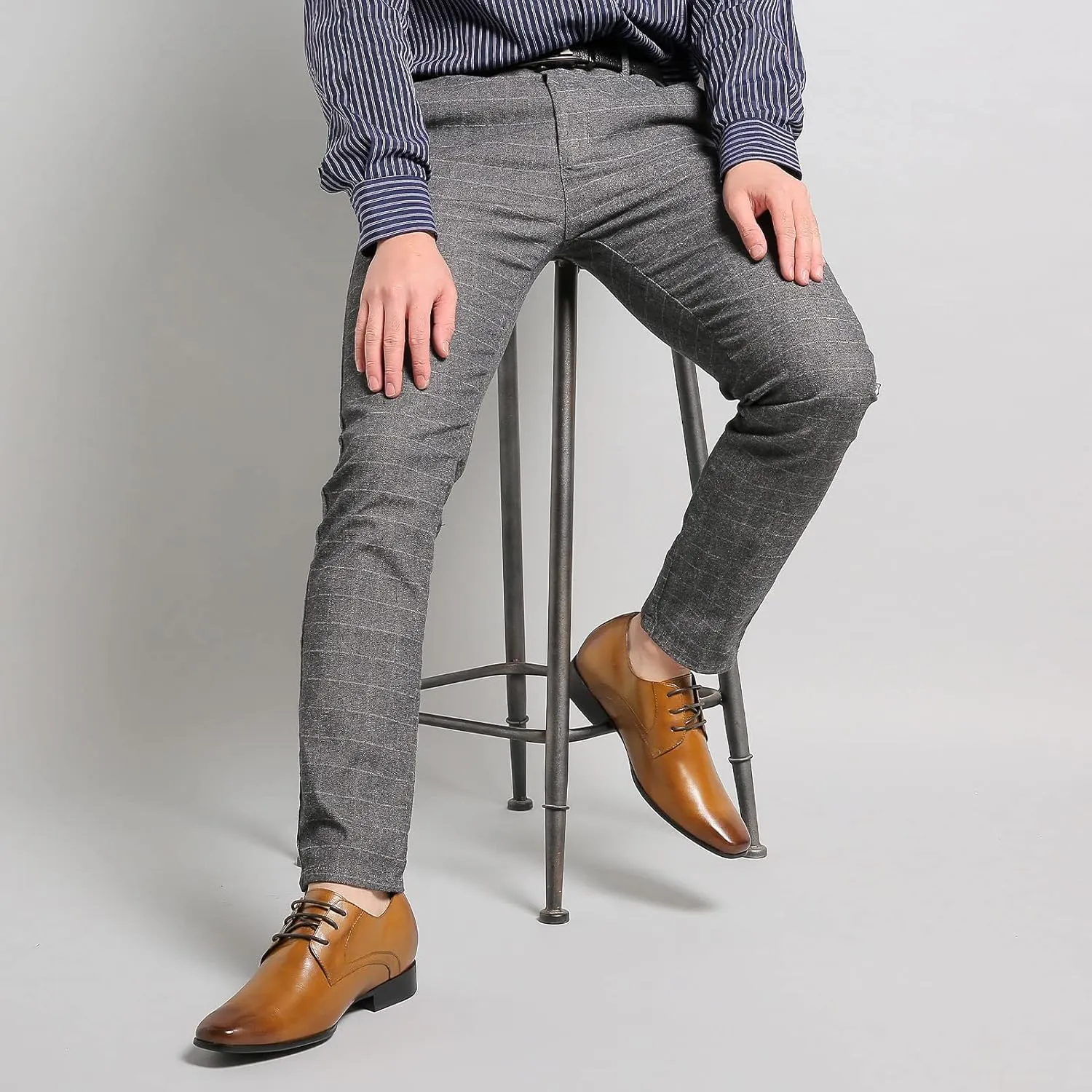 CHAMARIPA Elevator Shoes for Men Invisible Height Increasing Elevator Shoes Lace up Leather Formal Oxford Dress Tuxedo Lift Shoes Make You Taller