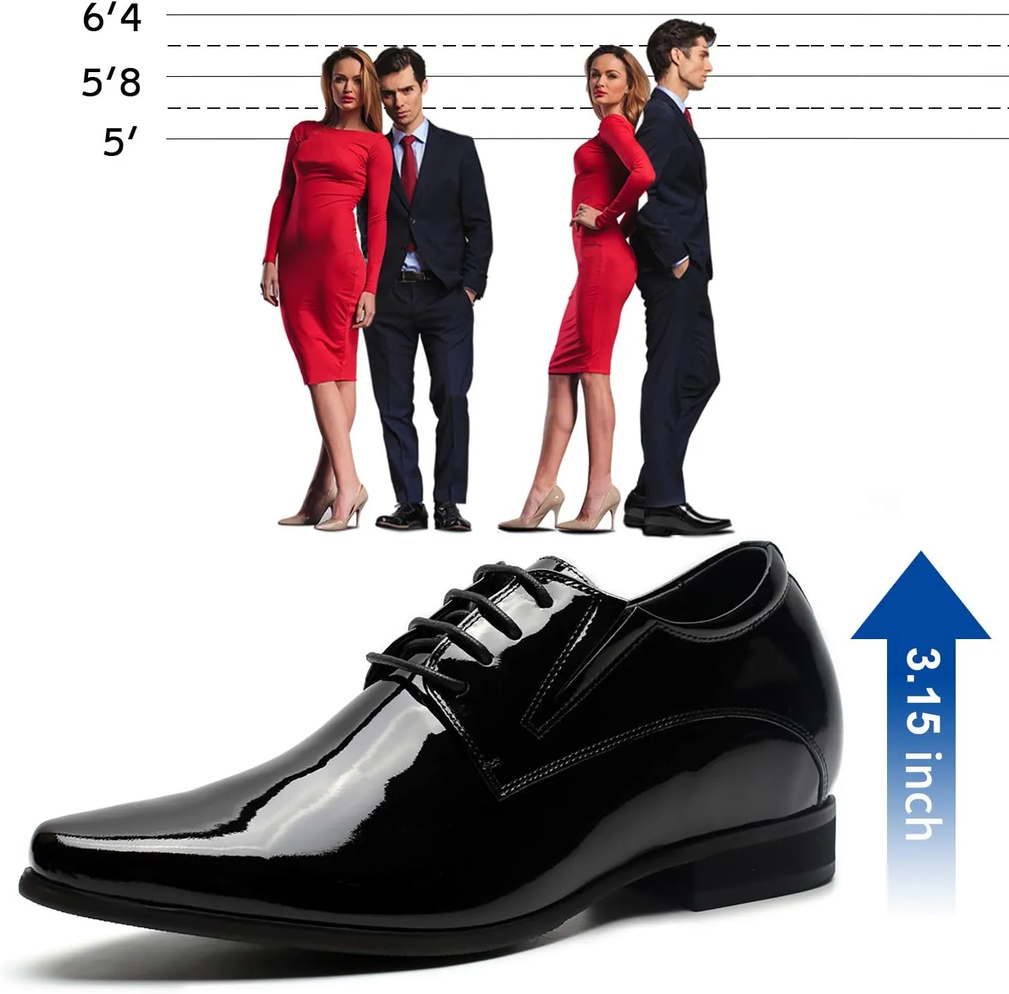 CHAMARIPA Elevator Shoes for Men Invisible Height Increasing Elevator Shoes Lace up Leather Formal Oxford Dress Tuxedo Lift Shoes Make You Taller