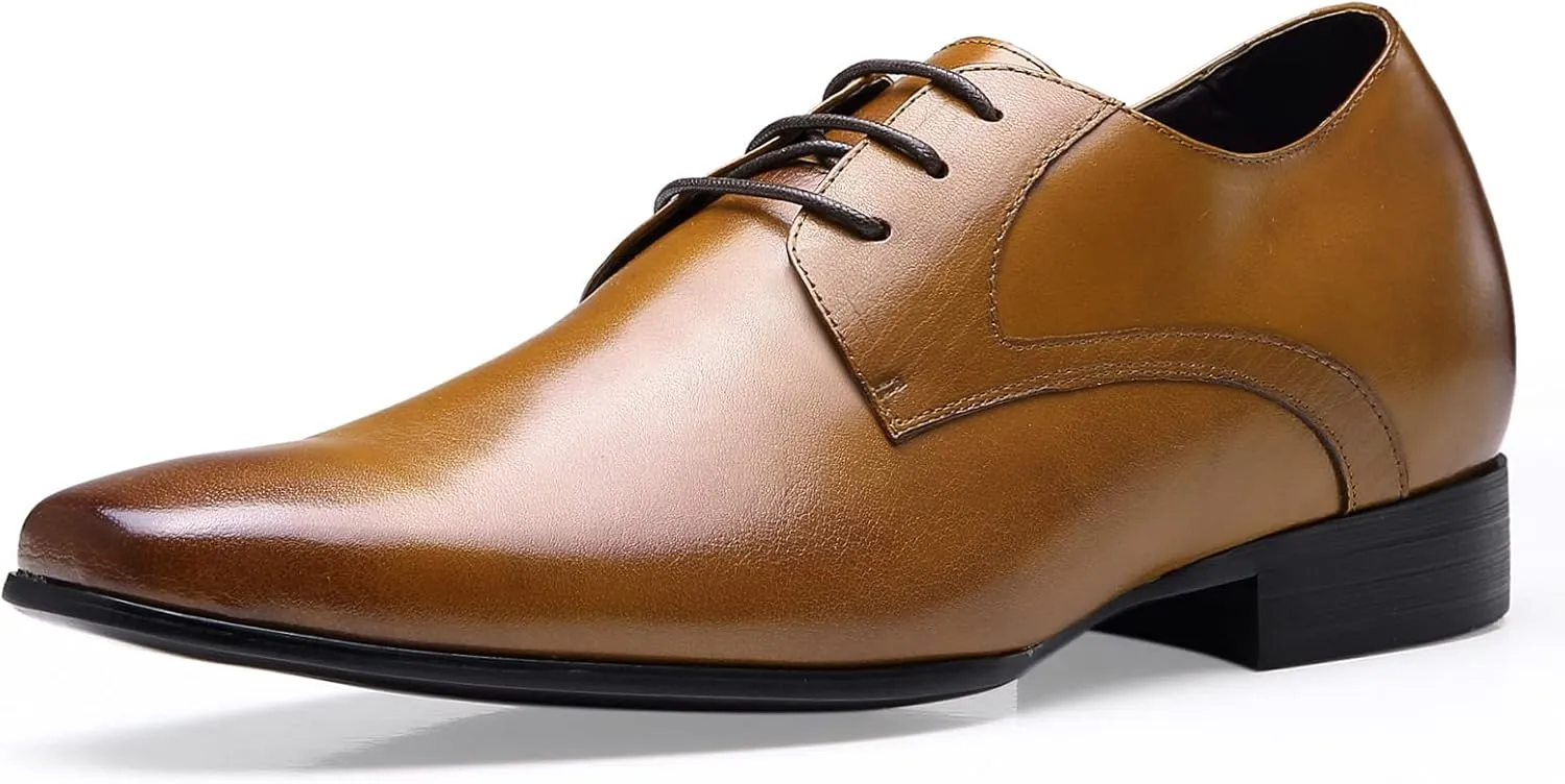 CHAMARIPA Elevator Shoes for Men Invisible Height Increasing Elevator Shoes Lace up Leather Formal Oxford Dress Tuxedo Lift Shoes Make You Taller