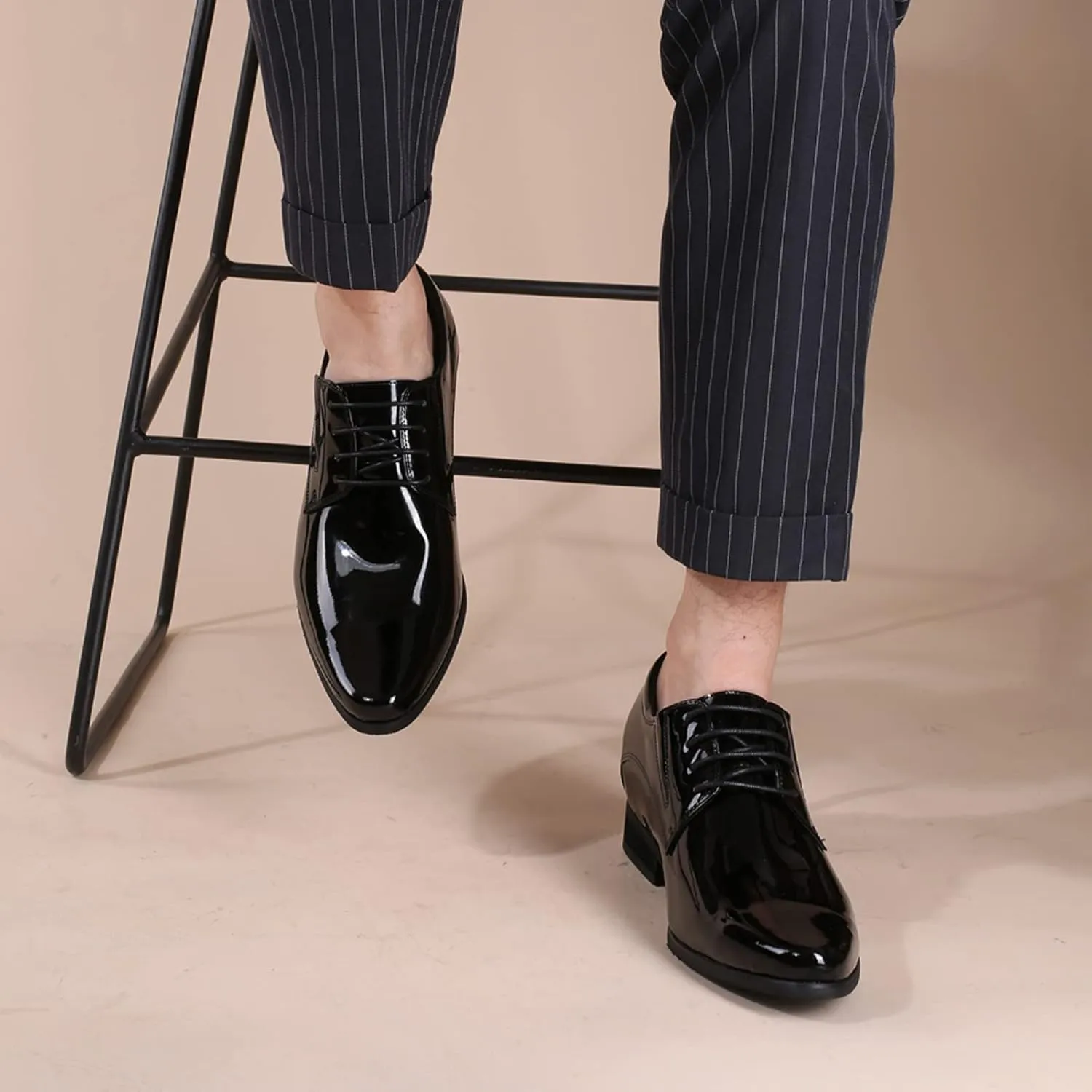 CHAMARIPA Elevator Shoes for Men Invisible Height Increasing Elevator Shoes Lace up Leather Formal Oxford Dress Tuxedo Lift Shoes Make You Taller