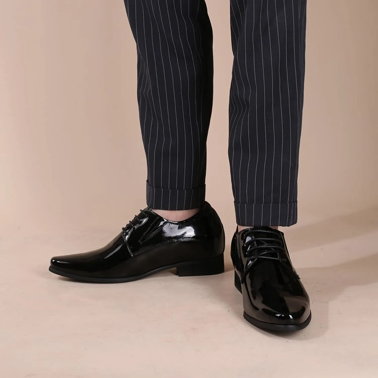 CHAMARIPA Elevator Shoes for Men Invisible Height Increasing Elevator Shoes Lace up Leather Formal Oxford Dress Tuxedo Lift Shoes Make You Taller