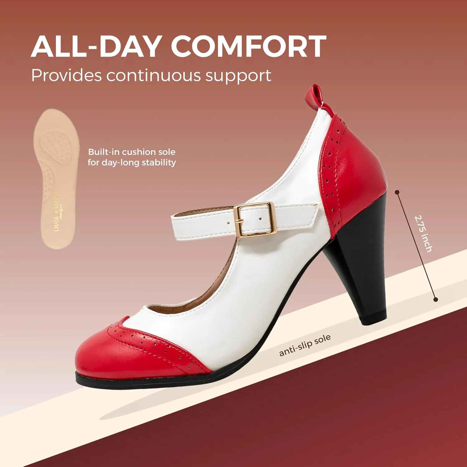 Chase & Chloe Women's Round Toe Two Tone Mary Jane Pumps