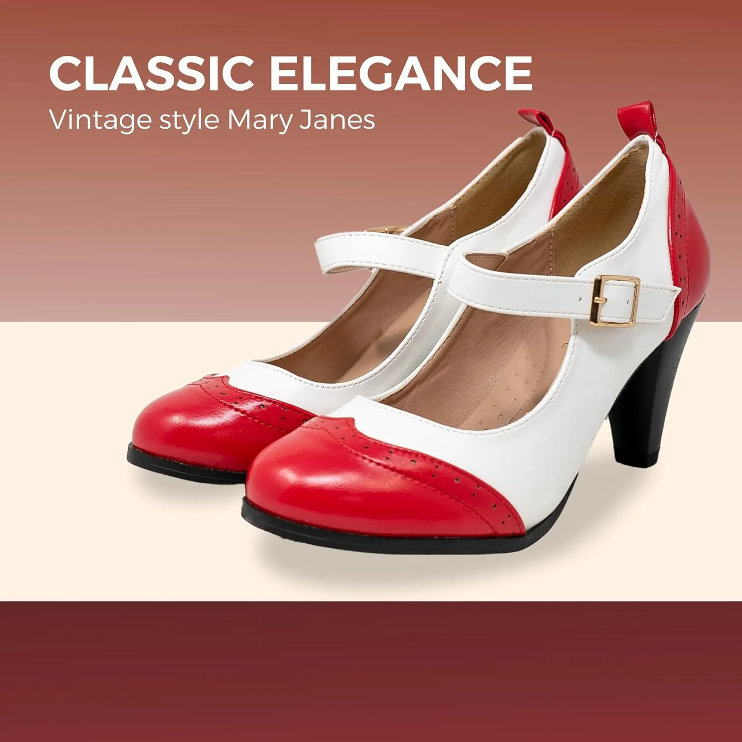 Chase & Chloe Women's Round Toe Two Tone Mary Jane Pumps