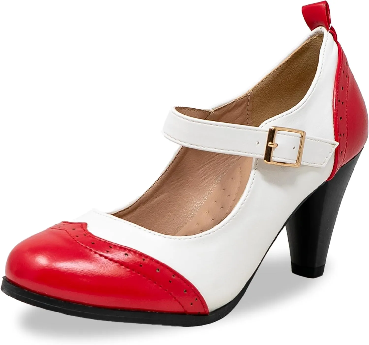 Chase & Chloe Women's Round Toe Two Tone Mary Jane Pumps