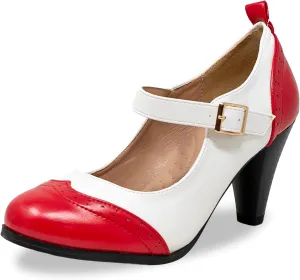 Chase & Chloe Women's Round Toe Two Tone Mary Jane Pumps