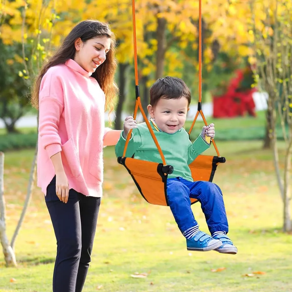 Children Outdoor Swing Seat With Adjustable Ropes - Kids Safety Playground Seat Replacement, Belt Swing for Indoor Outdoor Backyard Play (Orange)