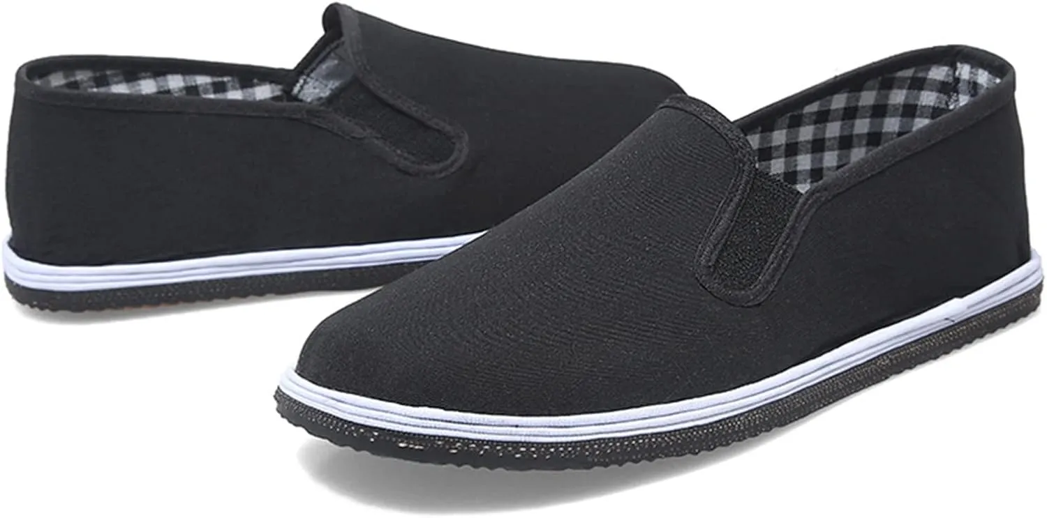 Chinese Kung Fu Shoes, Men Slip-On Martial Art Tai Chi Kung Fu Chinese Traditional Old Beijing Shoes, Fashion Qigong Trainerss Rubber Sole Black, Can Walk in The Garden and Trail