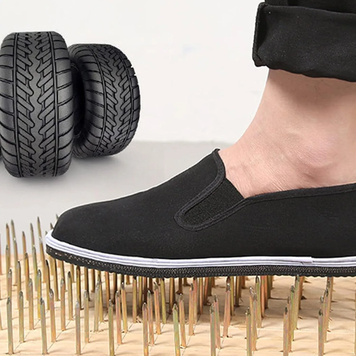Chinese Kung Fu Shoes, Men Slip-On Martial Art Tai Chi Kung Fu Chinese Traditional Old Beijing Shoes, Fashion Qigong Trainerss Rubber Sole Black, Can Walk in The Garden and Trail