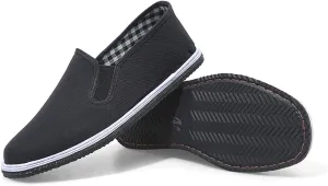 Chinese Kung Fu Shoes, Men Slip-On Martial Art Tai Chi Kung Fu Chinese Traditional Old Beijing Shoes, Fashion Qigong Trainerss Rubber Sole Black, Can Walk in The Garden and Trail