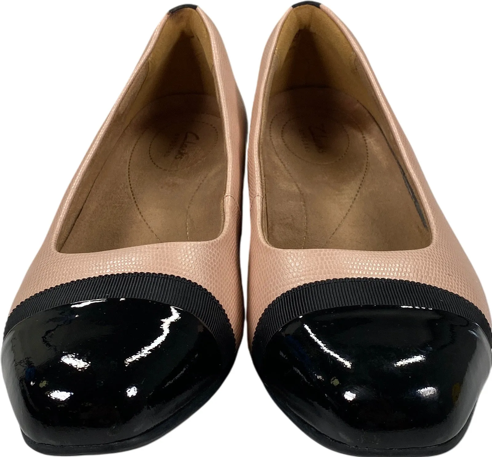 Clarks Artisan Women’s Pink/Black Keesha Leather Small Block Heel Loafers - 11