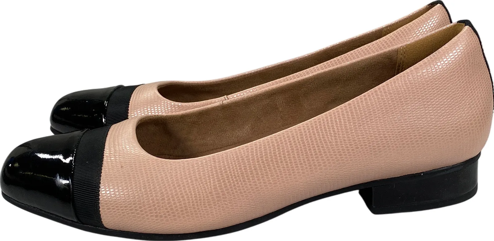 Clarks Artisan Women’s Pink/Black Keesha Leather Small Block Heel Loafers - 11