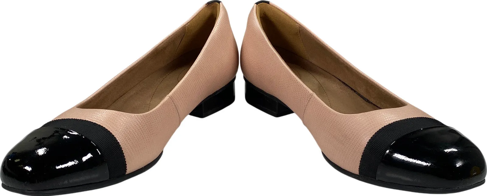 Clarks Artisan Women’s Pink/Black Keesha Leather Small Block Heel Loafers - 11