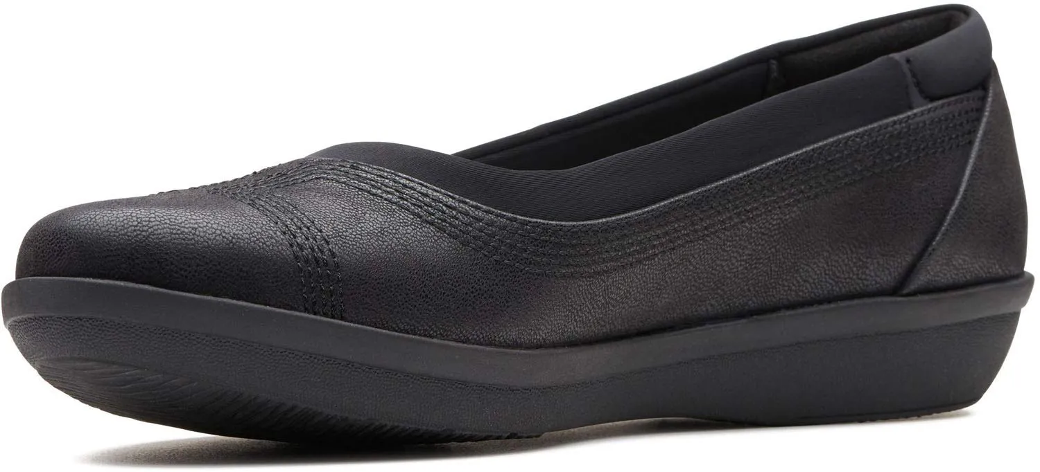 Clarks Women's Ayla Low Ballet Flat, Black Synthetic Nubuck, 6 M US