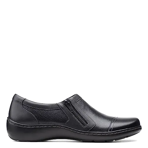 Clarks womens Cora Giny Loafer Flat, Black Tumbled/Smooth Leather, 9 US