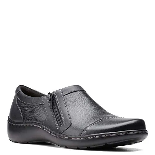Clarks womens Cora Giny Loafer Flat, Black Tumbled/Smooth Leather, 9 US