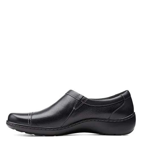 Clarks womens Cora Giny Loafer Flat, Black Tumbled/Smooth Leather, 9 US