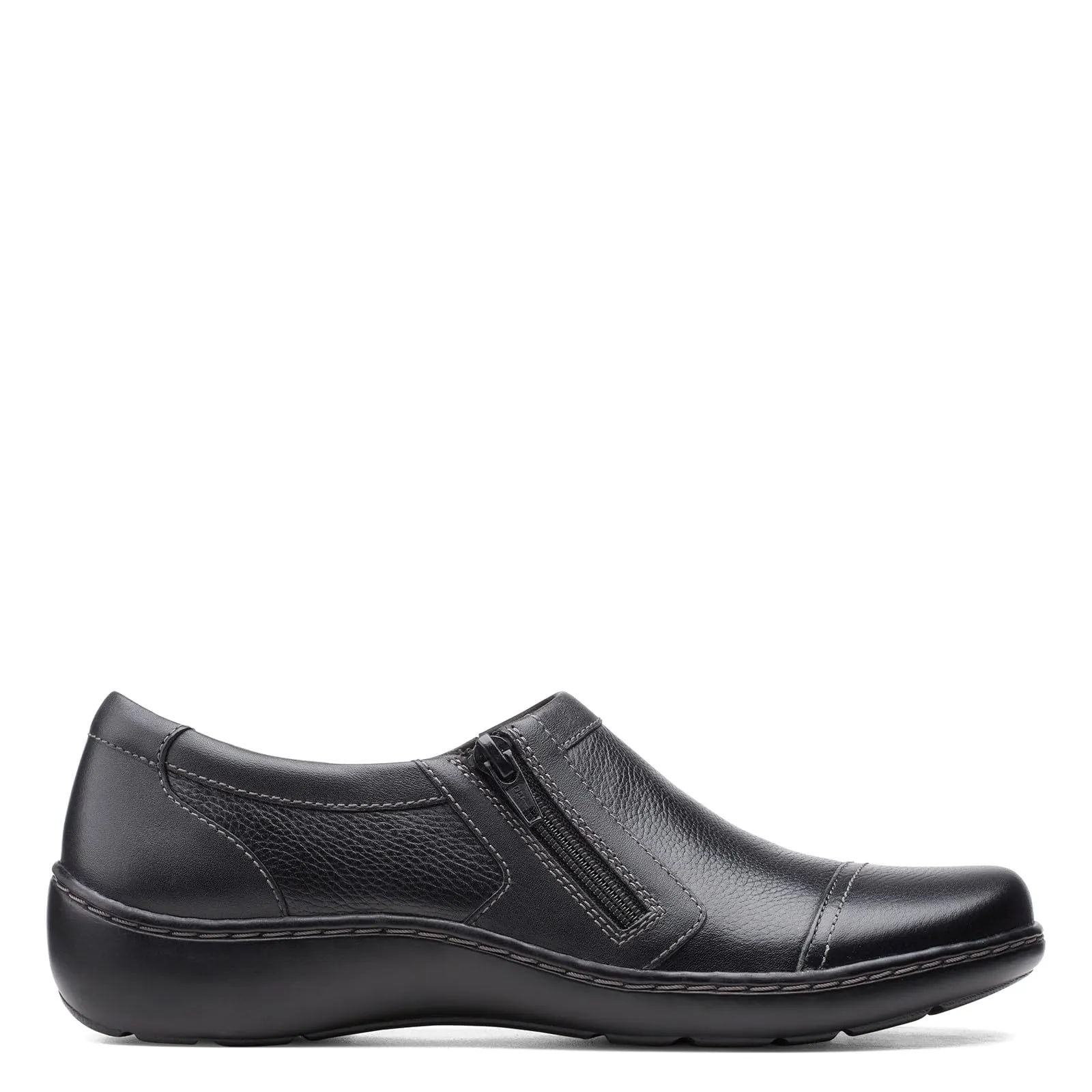 Clarks womens Cora Giny Loafer Flat, Black Tumbled/Smooth Leather, 9 US