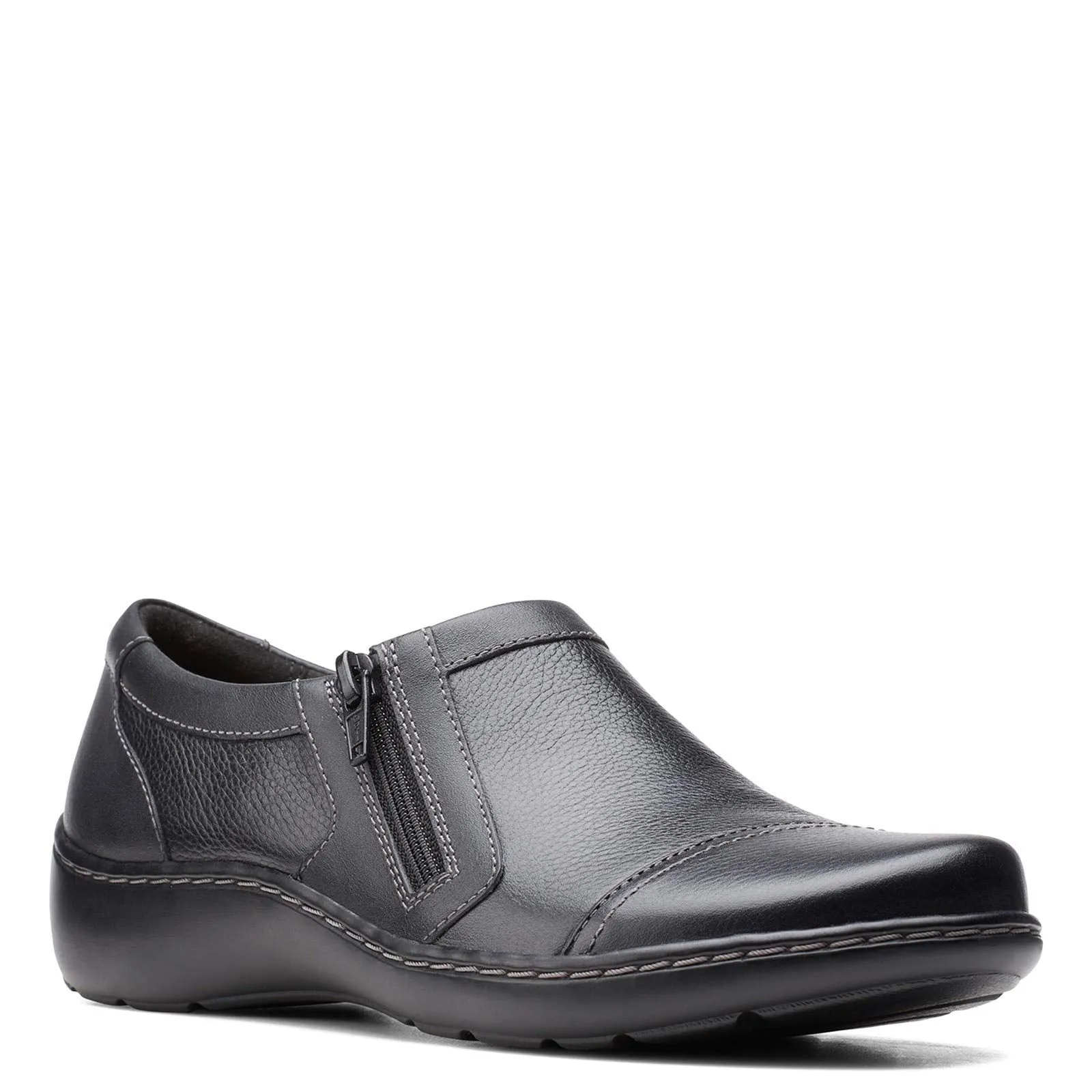 Clarks womens Cora Giny Loafer Flat, Black Tumbled/Smooth Leather, 9 US