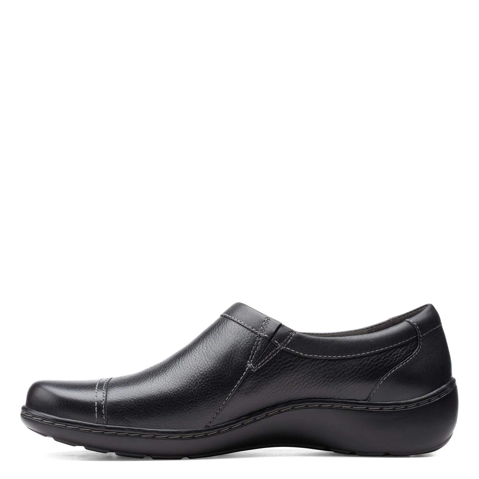 Clarks womens Cora Giny Loafer Flat, Black Tumbled/Smooth Leather, 9 US