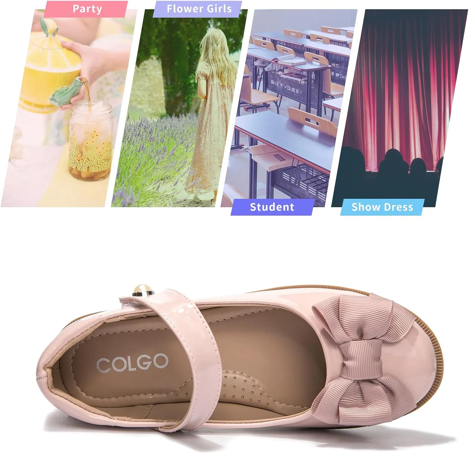 Colgo Girls Mary Jane Dress Shoes Toddler Little Kids Ballet Flats Flower Girls Princess School Shoes