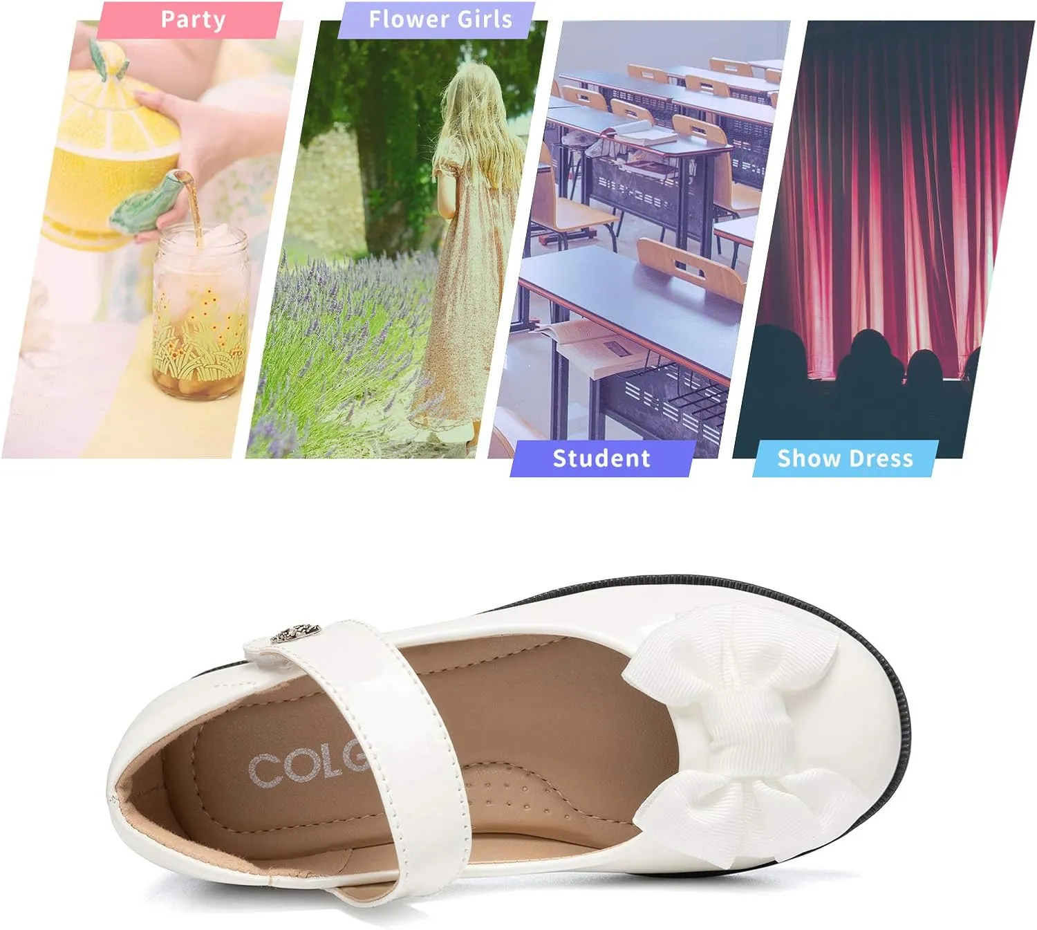 Colgo Girls Mary Jane Dress Shoes Toddler Little Kids Ballet Flats Flower Girls Princess School Shoes