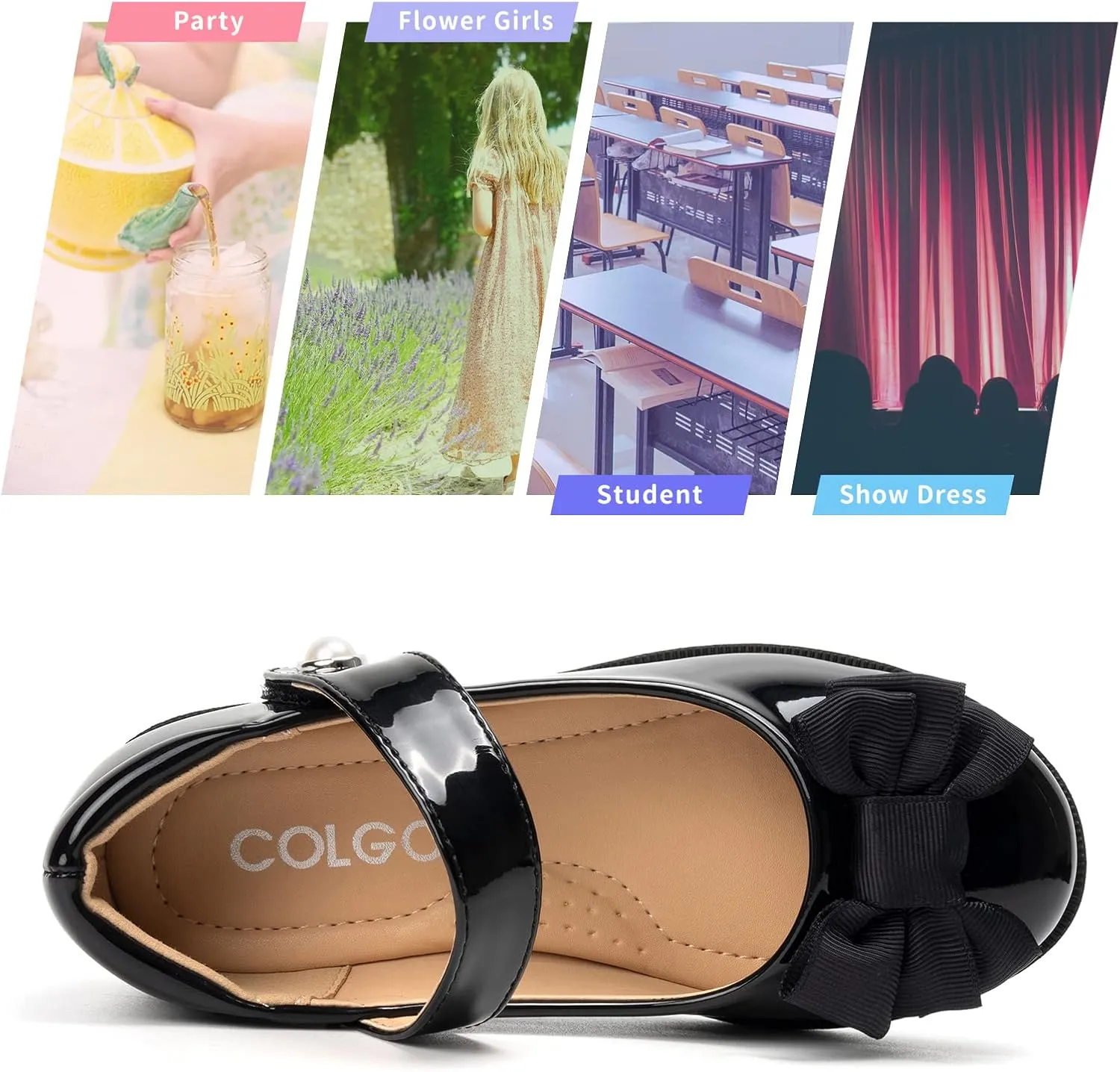 Colgo Girls Mary Jane Dress Shoes Toddler Little Kids Ballet Flats Flower Girls Princess School Shoes