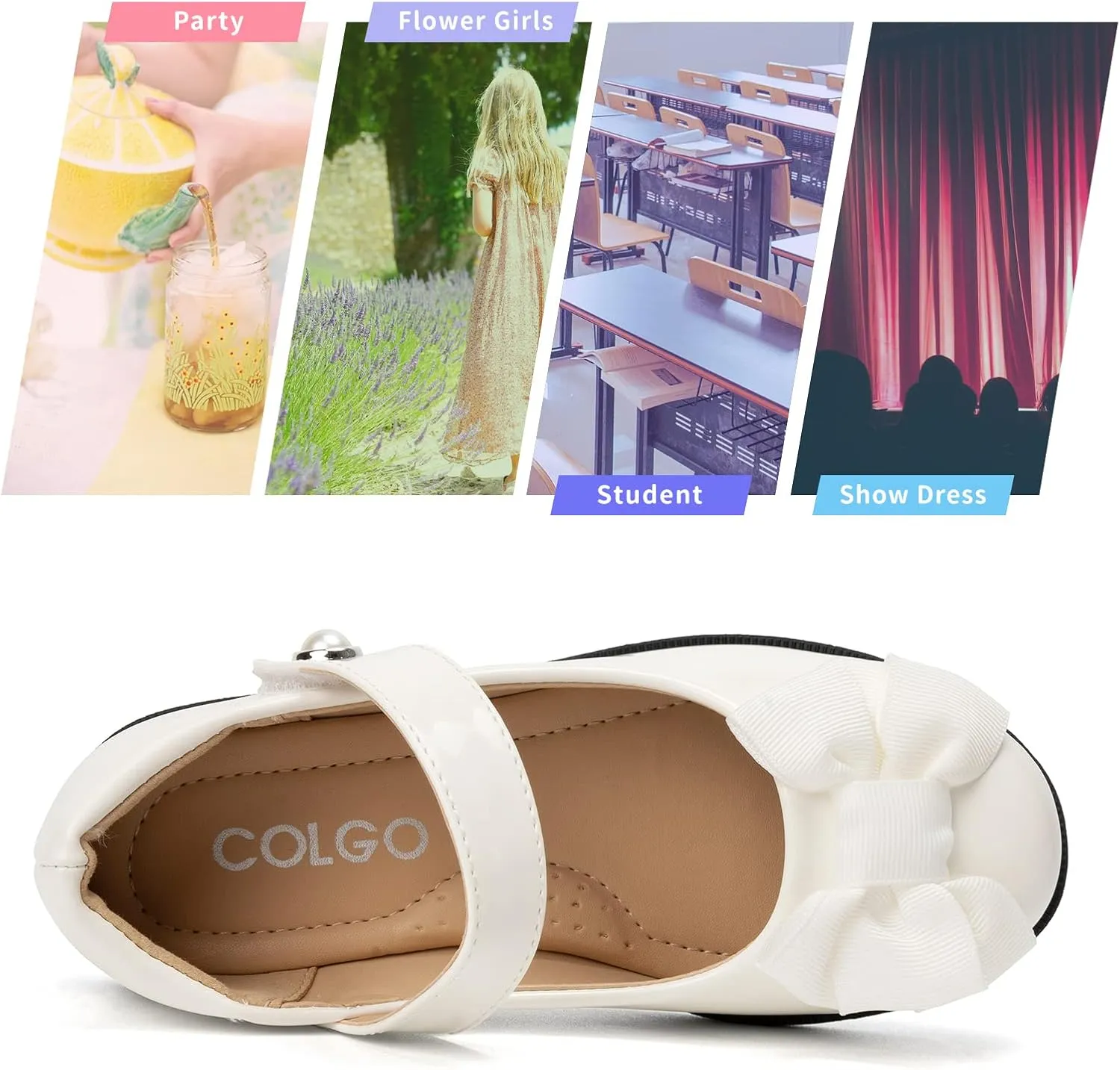 Colgo Girls Mary Jane Dress Shoes Toddler Little Kids Ballet Flats Flower Girls Princess School Shoes