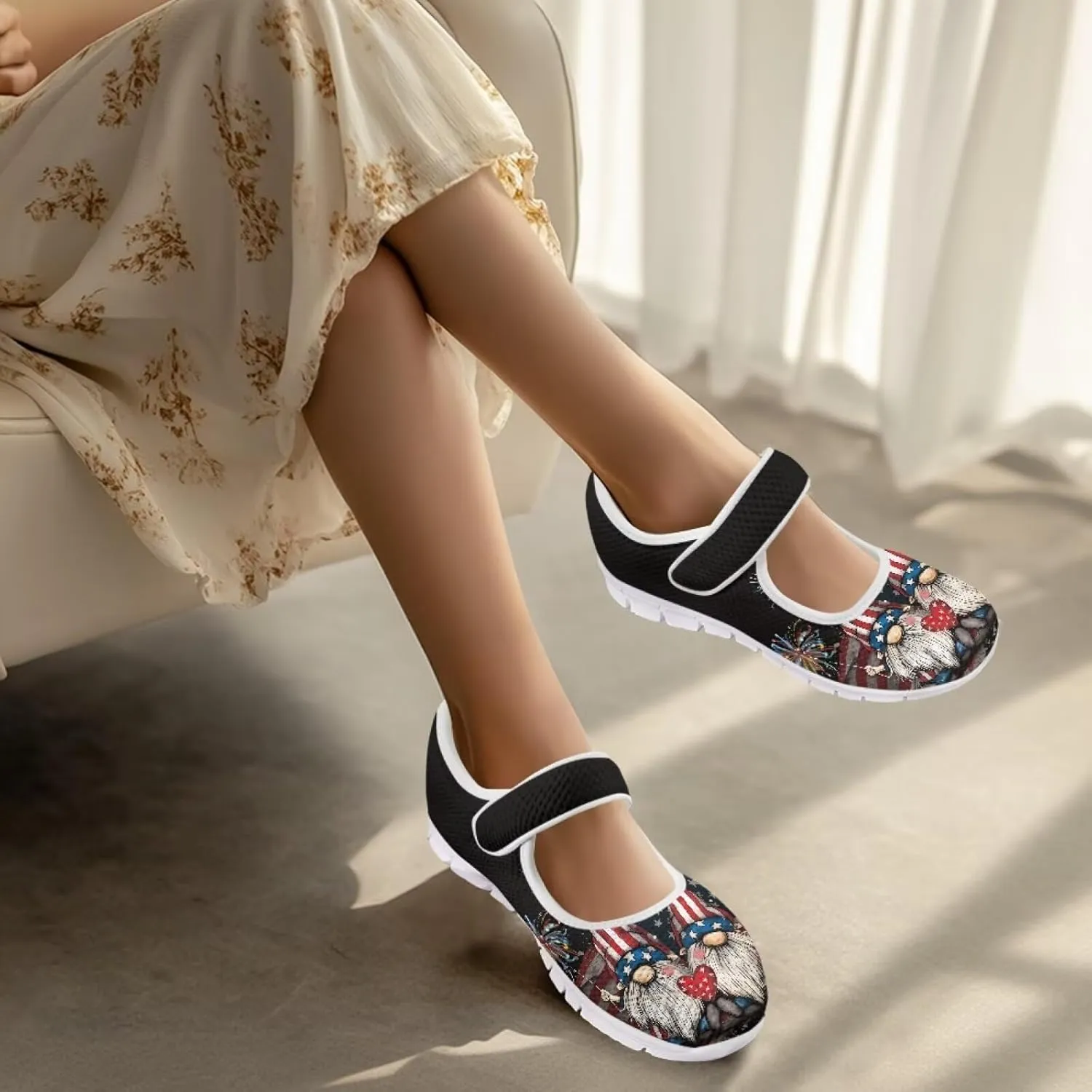 Coloranimal Mary Jane Flats Shoes for Women Dressy Casual Womens Mary Jane Shoes Magic Sticker Slip On Shoes Falts Shoes Mesh Ballet Shoes