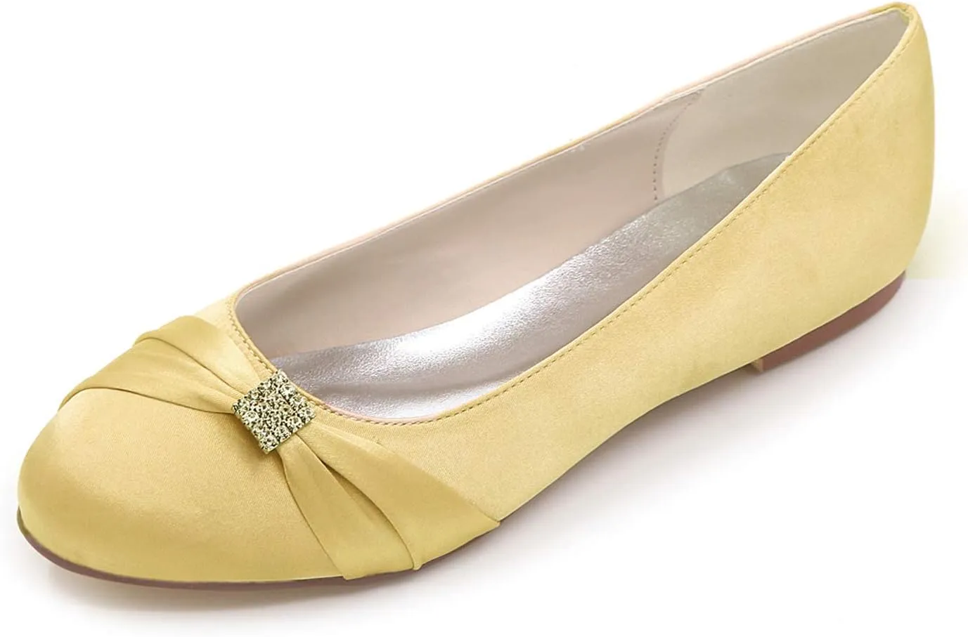 COMFASH Wedding Shoes Ladies' Flats Satin Round Toe Rhinestones Evening Party Ballet Pumps