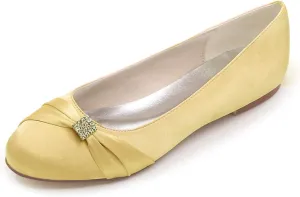 COMFASH Wedding Shoes Ladies' Flats Satin Round Toe Rhinestones Evening Party Ballet Pumps